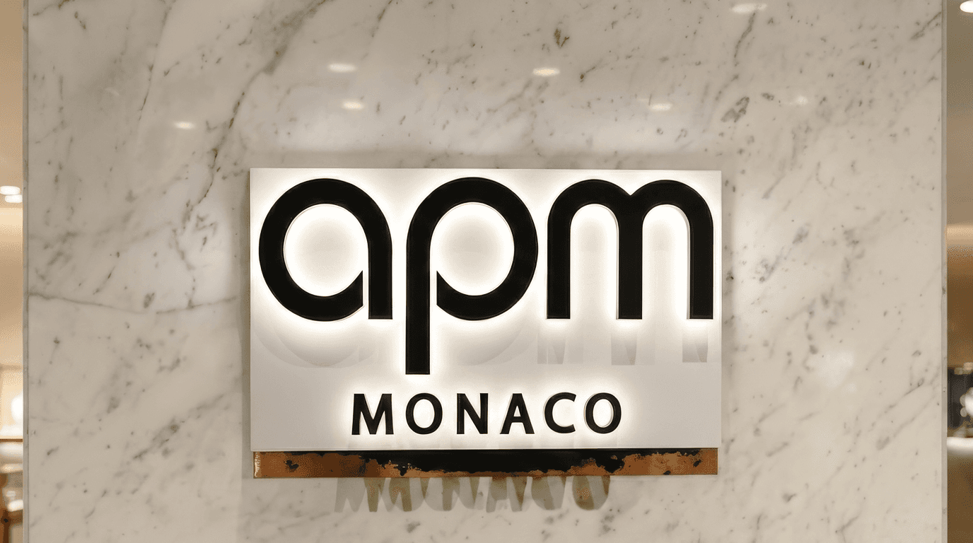 APM Monaco storefront with internally illuminated channel letters