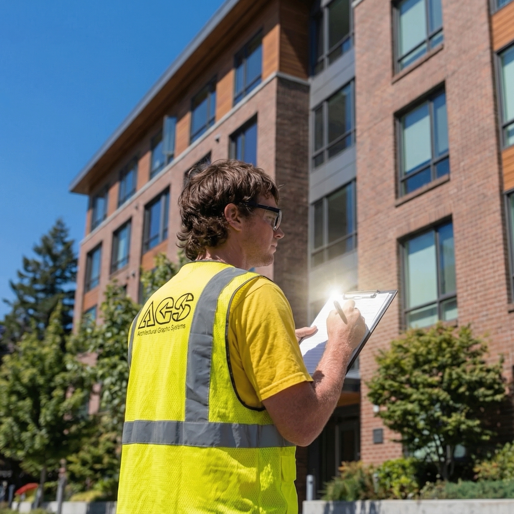 Field verification for an interior sign scope with site conditions reviewed before production.