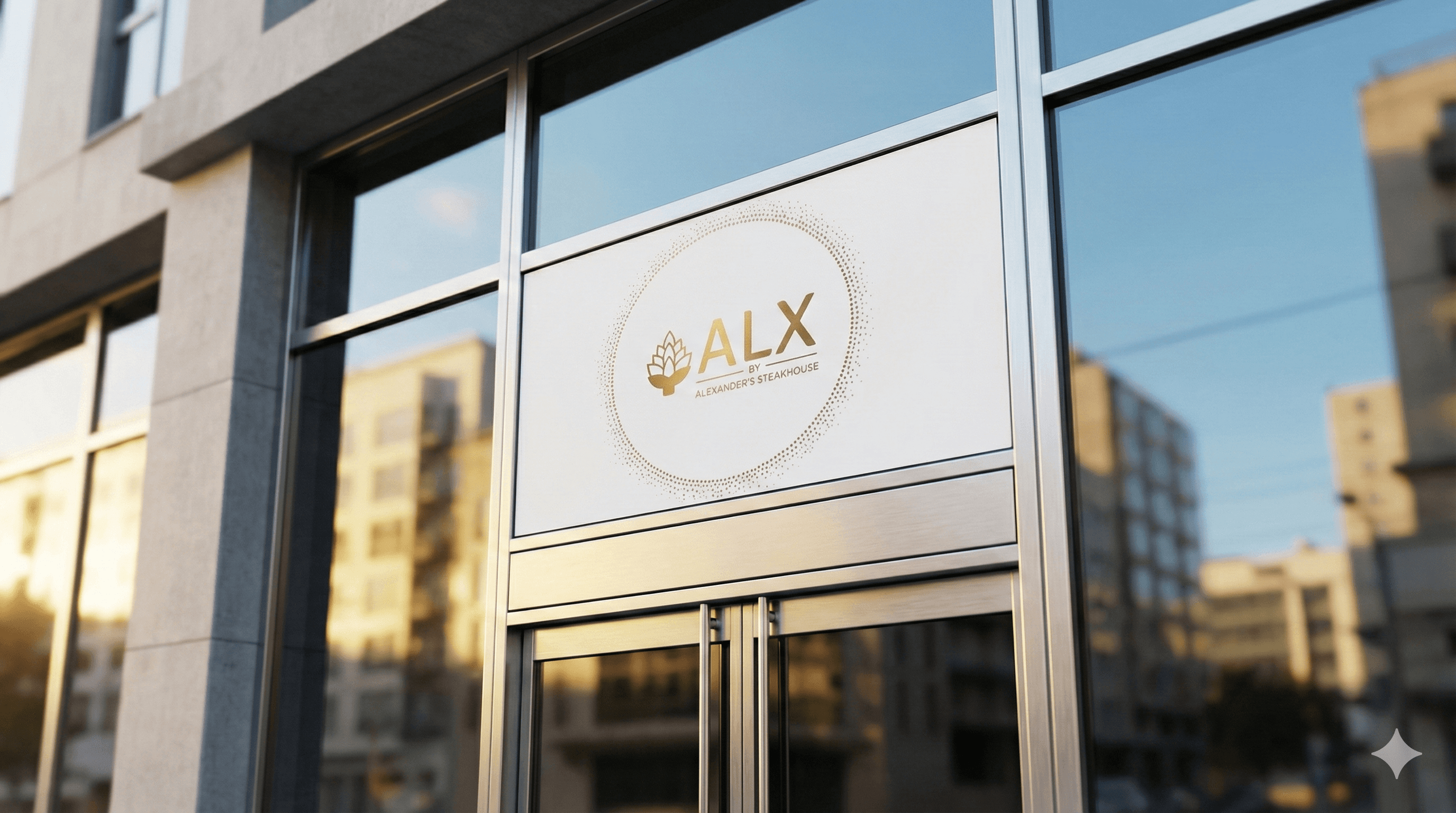 ALX luxury apartment building exterior identity sign with premium metal finish