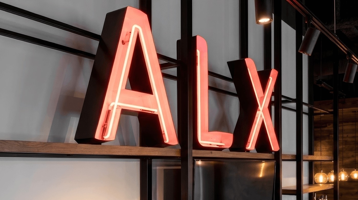 ALX neon-style illuminated circular lobby sign