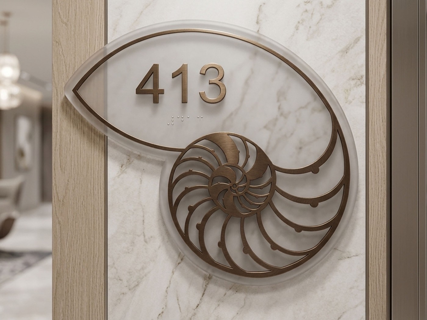 Custom ADA room sign with raised lettering, braille, and a nautical motif