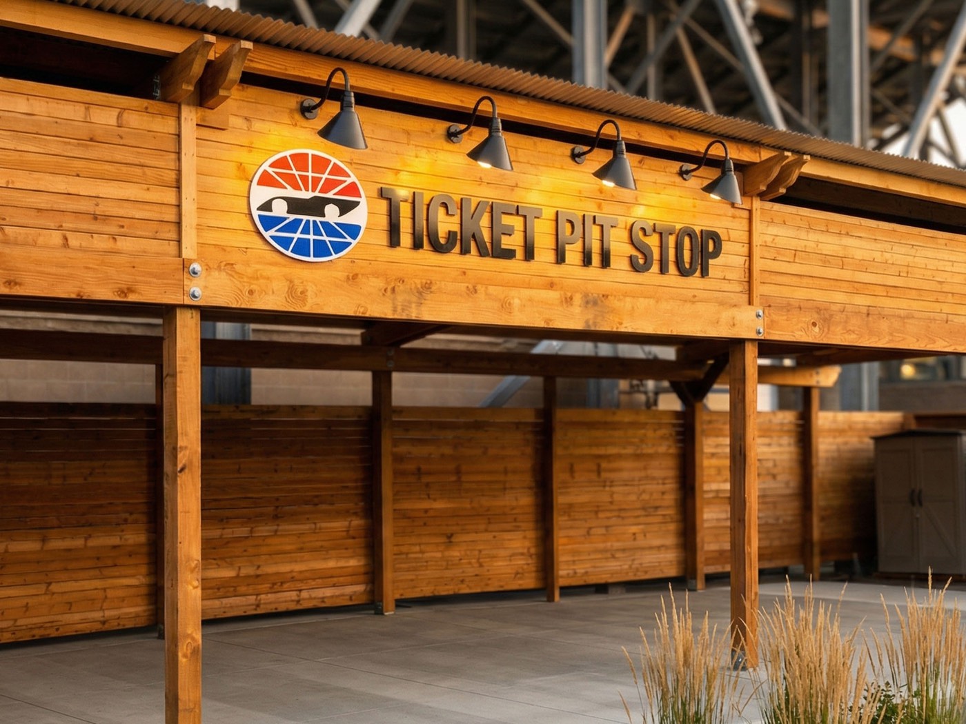 Exterior dimensional letters mounted on a wood canopy at Sonoma Raceway