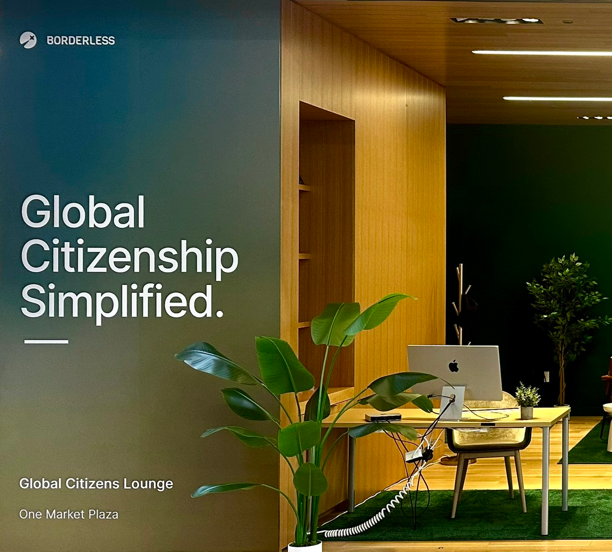 Wide view of a massive borderless printed vinyl wall graphic