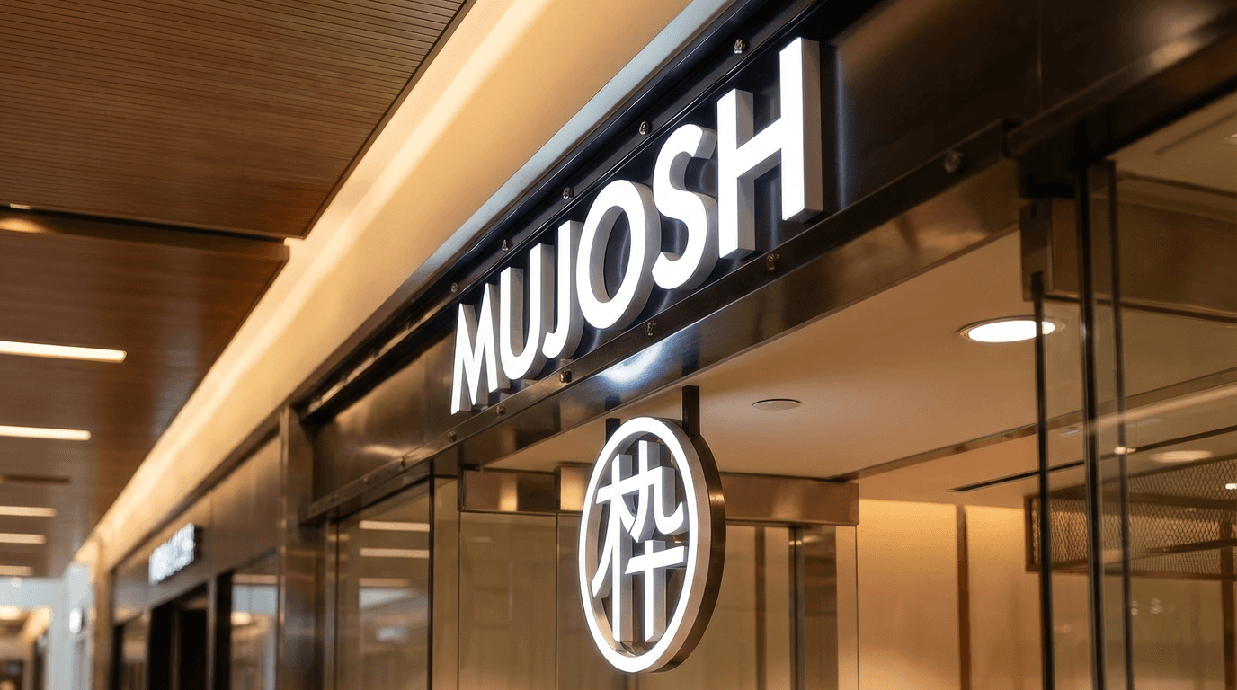 Mujoshi exterior custom Corten steel architectural letters for retail branding